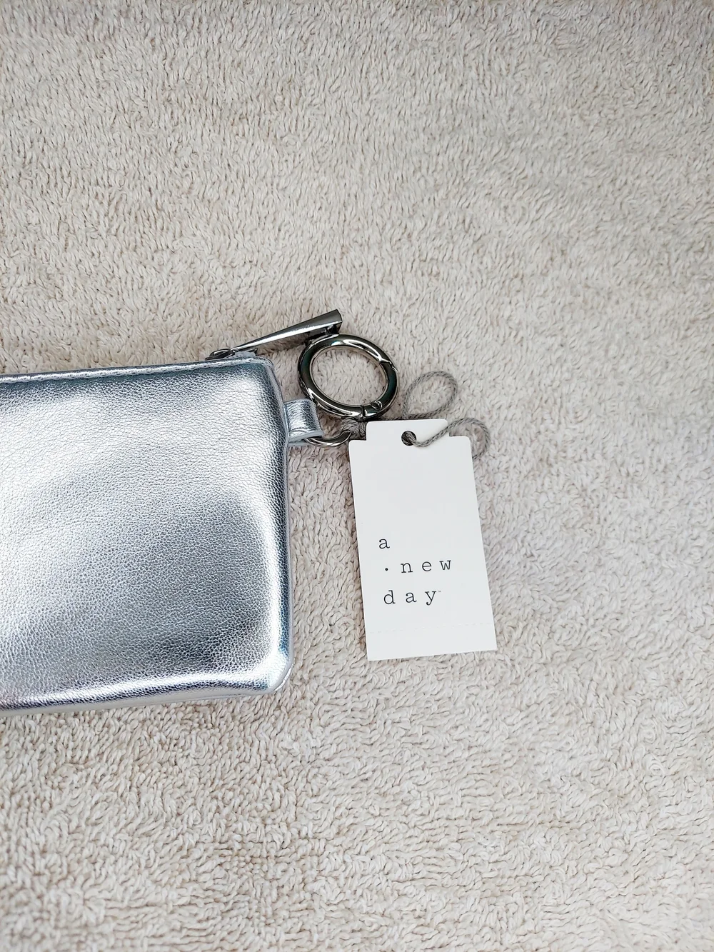 A New Day Metallic Silver Zip Pouch Wallet NWT Travel Y2K Vacation Athleisure